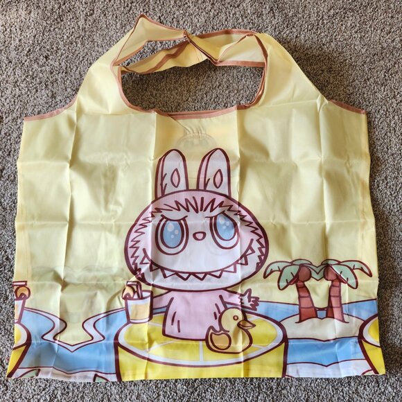 Labubu Yellow Foldable Reusable Shopping Bag with Small Pouch – Nylon - Picture 1 of 12